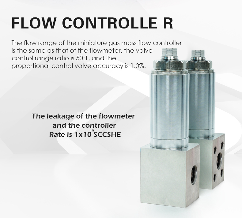 The flow range of the miniature gas mass flow controller  is the same as that of the flowmeter, the valve  control range ratio is 50:1, and the  proportional control valve accuracy is 1.0%. 